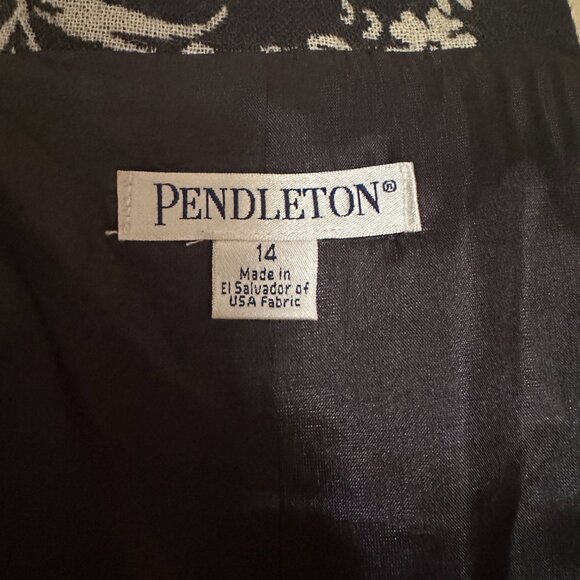 Pendleton 100% Virgin Wool Blazer Jacket Short Black White Floral sz 14 - Picture 8 of 12